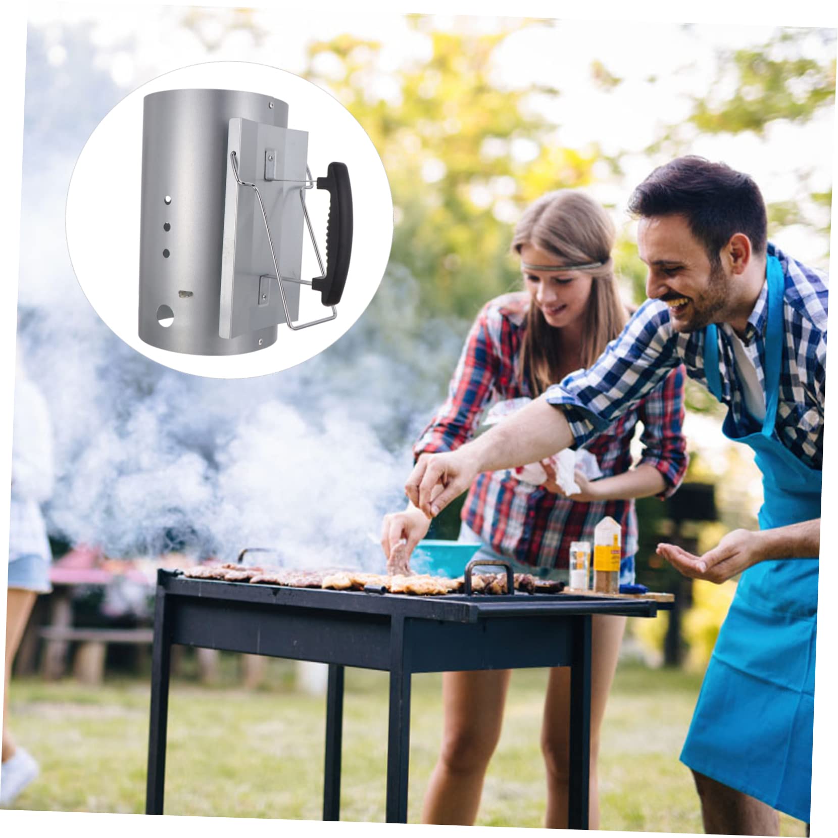 BESTonZON Accendifuoco per Barbecue a Carbonella in Acciaio Zincato Manico in Nylon Argento, Eccellente Circolazione d'Aria Senza Odore Chimico, per BBQ All'aperto