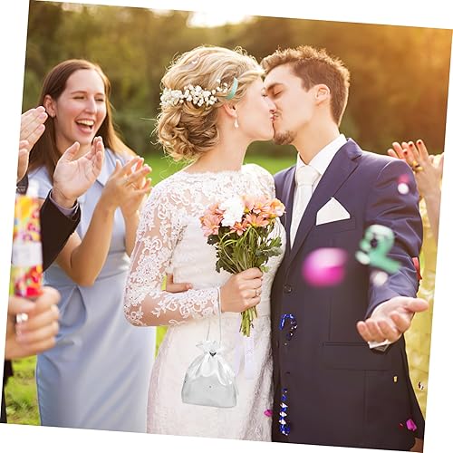 Miniatura 4 de Beaupretty Blanco nupcial dama de honor raso flor decorada Dolly bolso bolso de boda bolsa de regalo encantador, Blanco