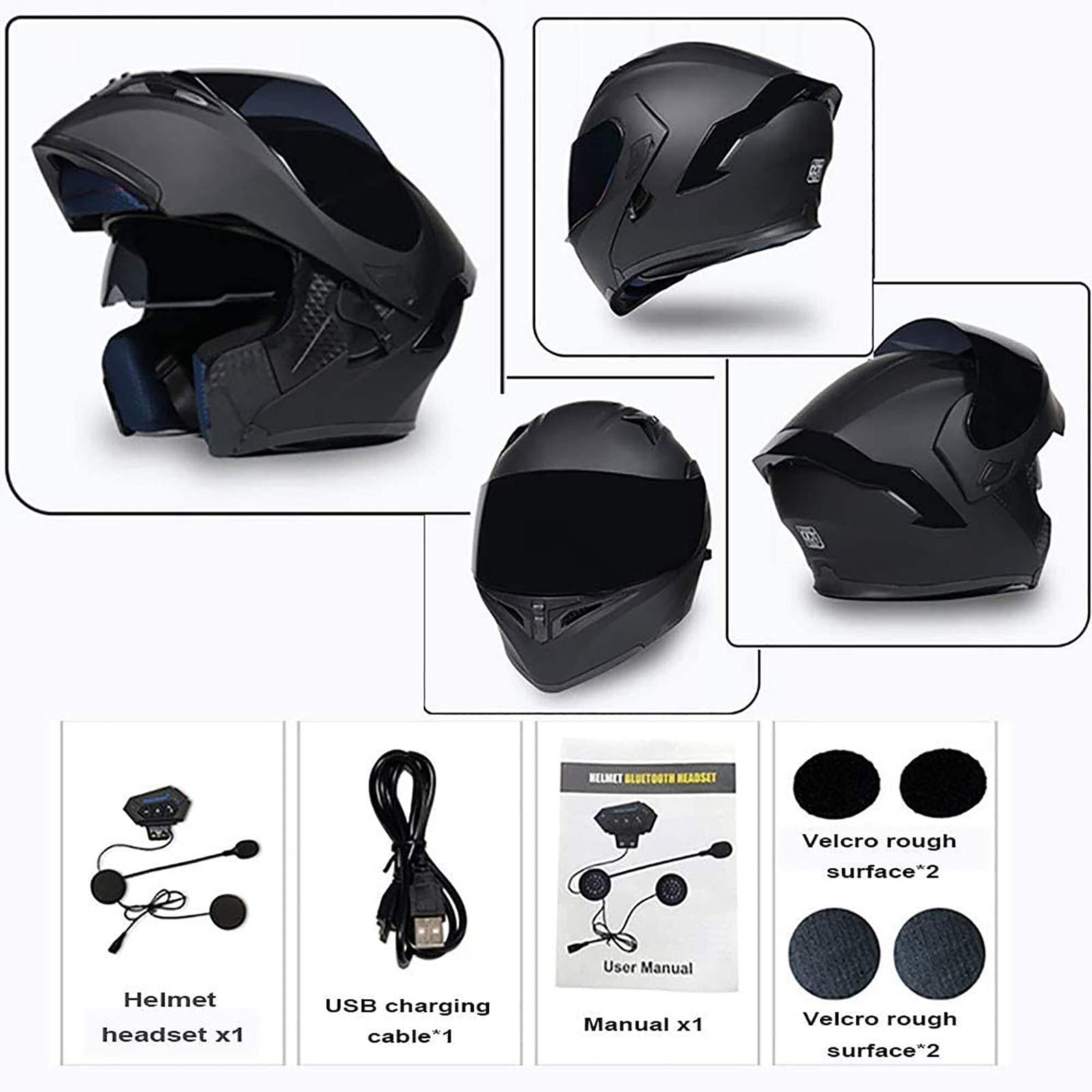Casco Moto Integrale HOMCOM - Visiera Doppia, Slot Bluetooth, Certificato ECE, Taglia M 57/58 Cm, Nero