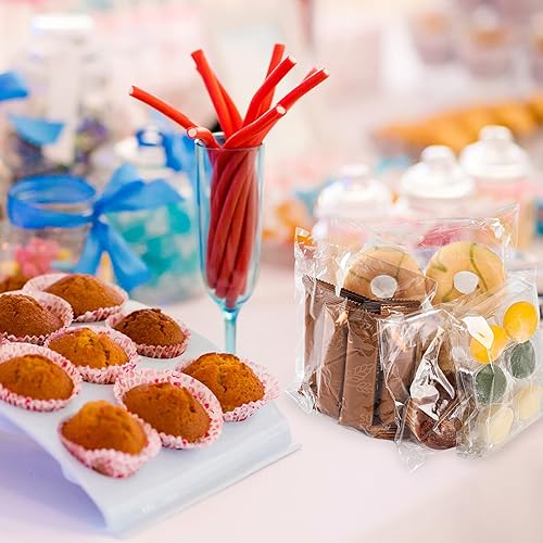 Miniatura 5 de MoloTAR 200 bolsas transparentes de celofán resellables de 4.5 x 4.5 pulgadas, buenas para panadería, golosinas adhesivas, velas, jabón, bolsas de