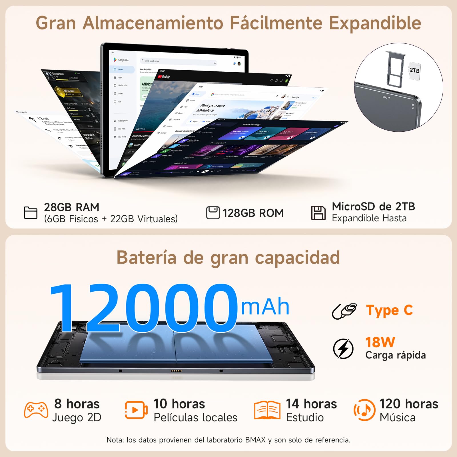 BMAX Tablet 13,3 Pulgadas con Lápiz Táctil, Android 16, 4G LTE, 28GB+128GB | Pantalla Mate Efecto Papel, Lápiz Táctil, 1920×1200 IPS, 12000mAh, Octa-Core, GMS, Widevine L1, Gemini AI, WiFi 5
