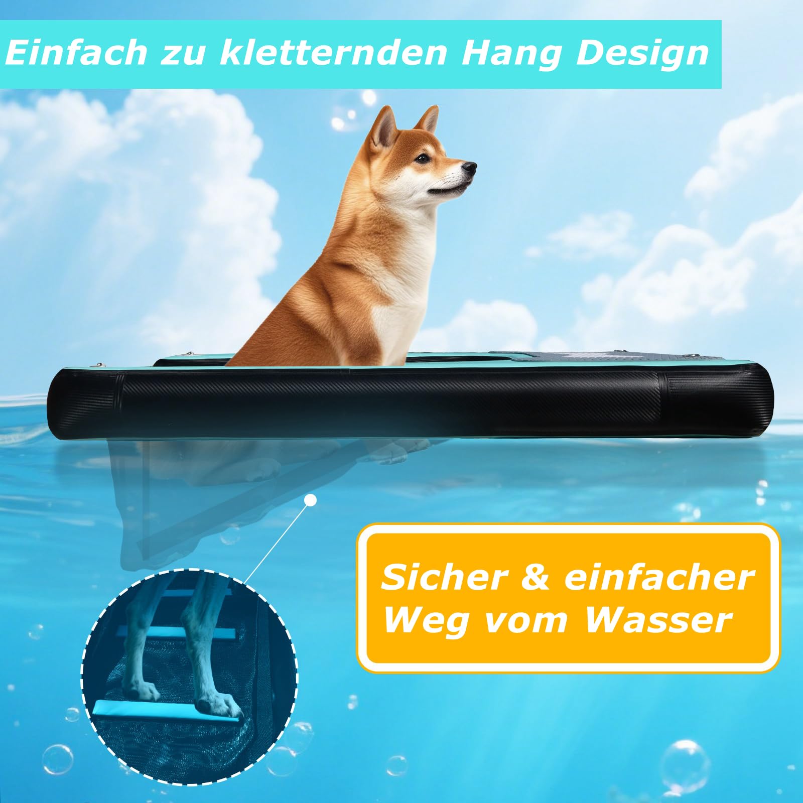 Hunde Wasserrampe Aufblasbare Hunderampe Pool 150x100cm Hundeboot Schwimminsel bis 100kg