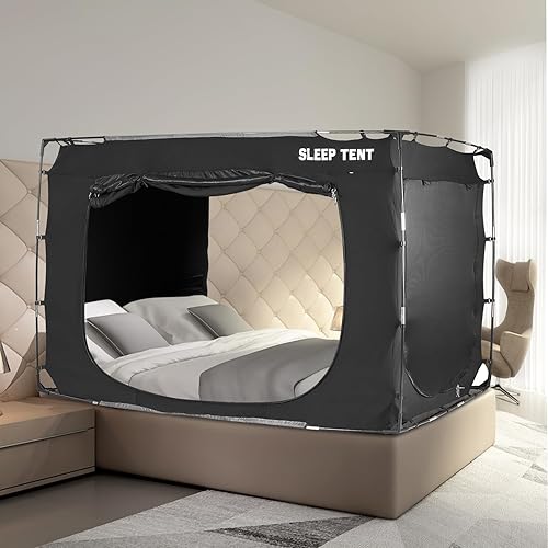 Vista 27 de King Size Bed Tent, Portable Sleeping Tents Dream Tents Indoor for Kids and Adult, Blackout 93% Breathable Privacy Space on Bed with Three Doors