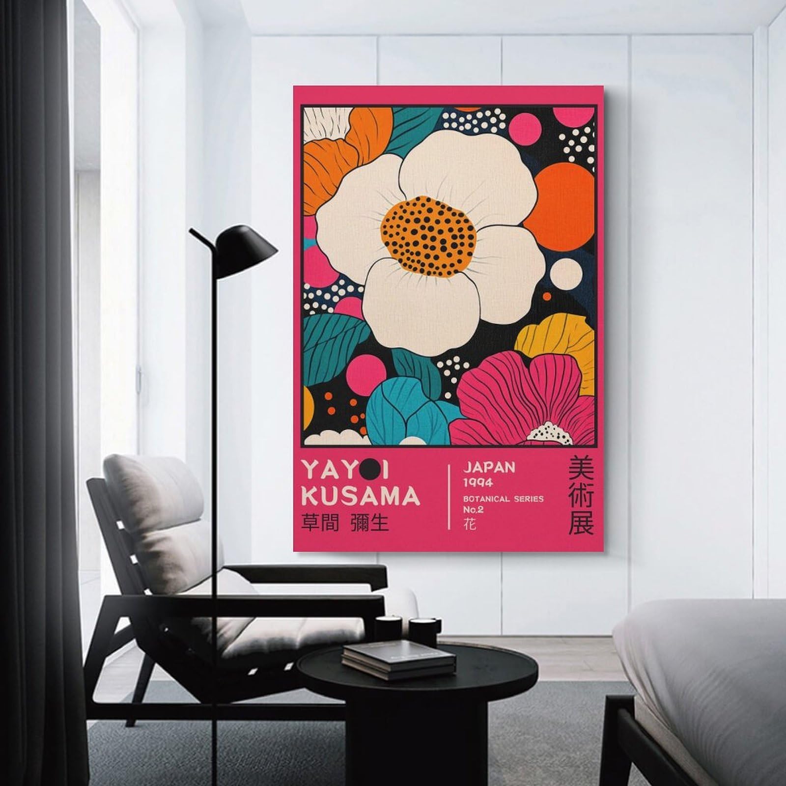 Junmoney Unframe-Style-16-1 Yayoi Kusama Floral Exhibition Poster Canvas Wall Art 24X36inch(60X90cm), For Study, Office Or Focused Interiors, Home Office Artwork With Decorative Appeal