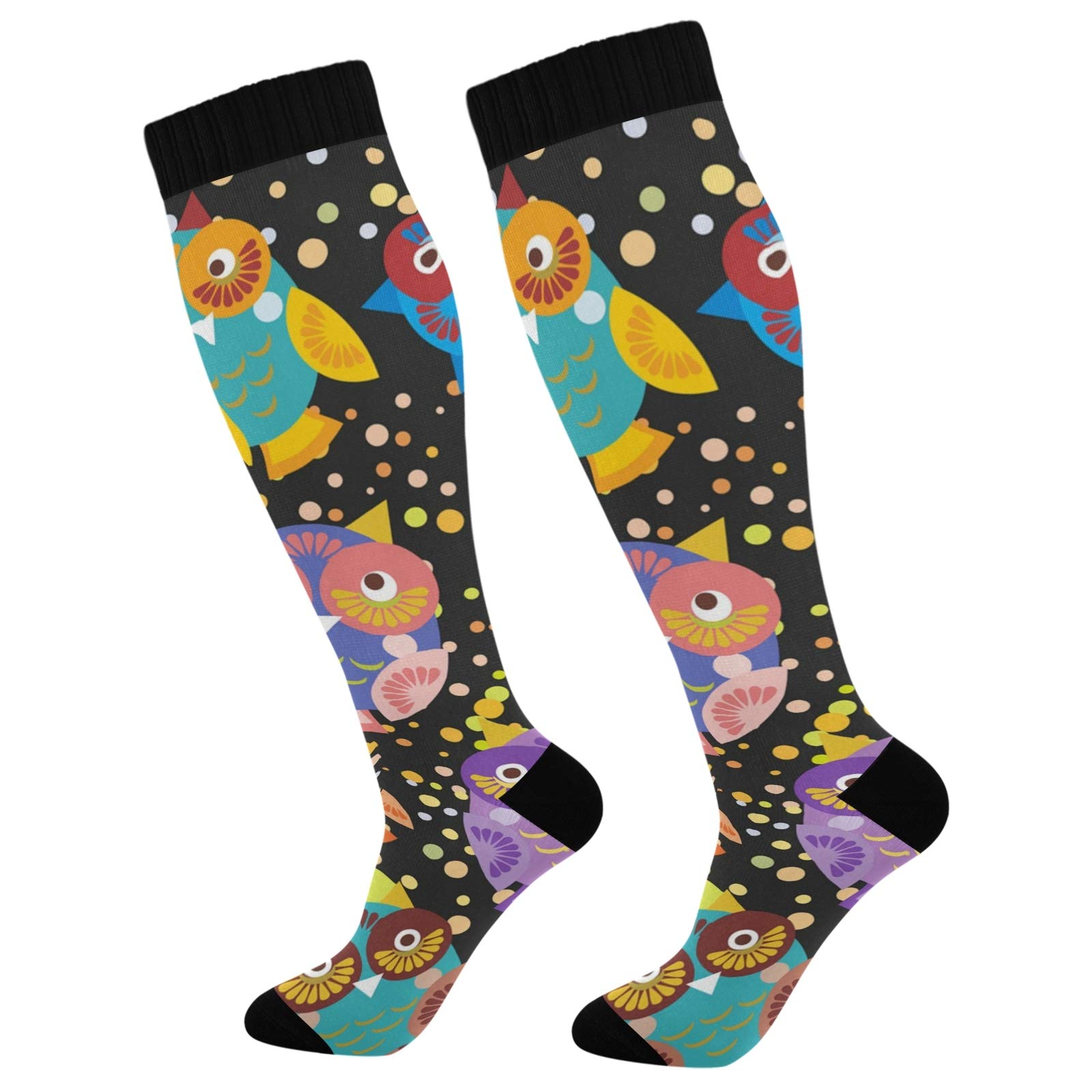 PUXUQU Colorful Cute Owl Men' Women' Over Knee Thigh High Long Socks 1 Pack