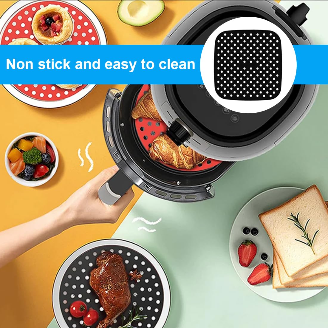 2 Pcs Teglia in Silicone per Friggitrice ad Aria, 20.5 cm Cestino per