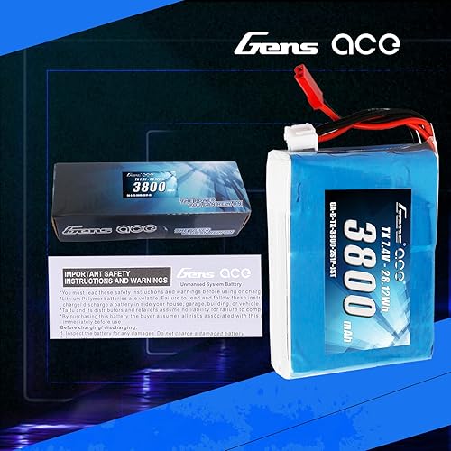 Miniatura 7 de Gens ace Paquete de batería Lipo de 3800mAh 7.4V 2S1P TX con enchufe JST-SYP para el QX7
