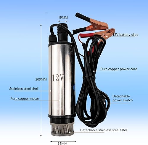 Miniatura 2 de DC 12V 80W Bomba de agua sumergible eléctrica de diesel, bomba de transferencia de combustible de agua y aceite de 8A