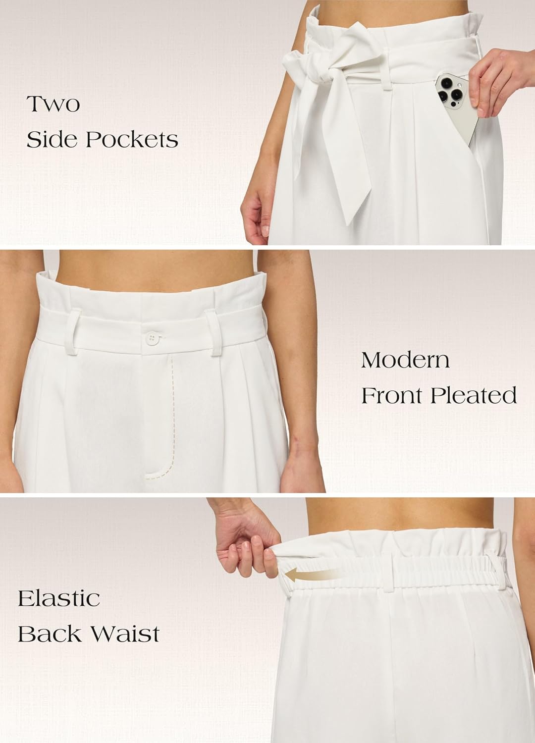 Willit Women Linen Pants Casual Wide Leg Dress Pants High Waisted Paperbag Work Trousers Summer Tie Knot Pockets 28"/30"/32'' - Image 5