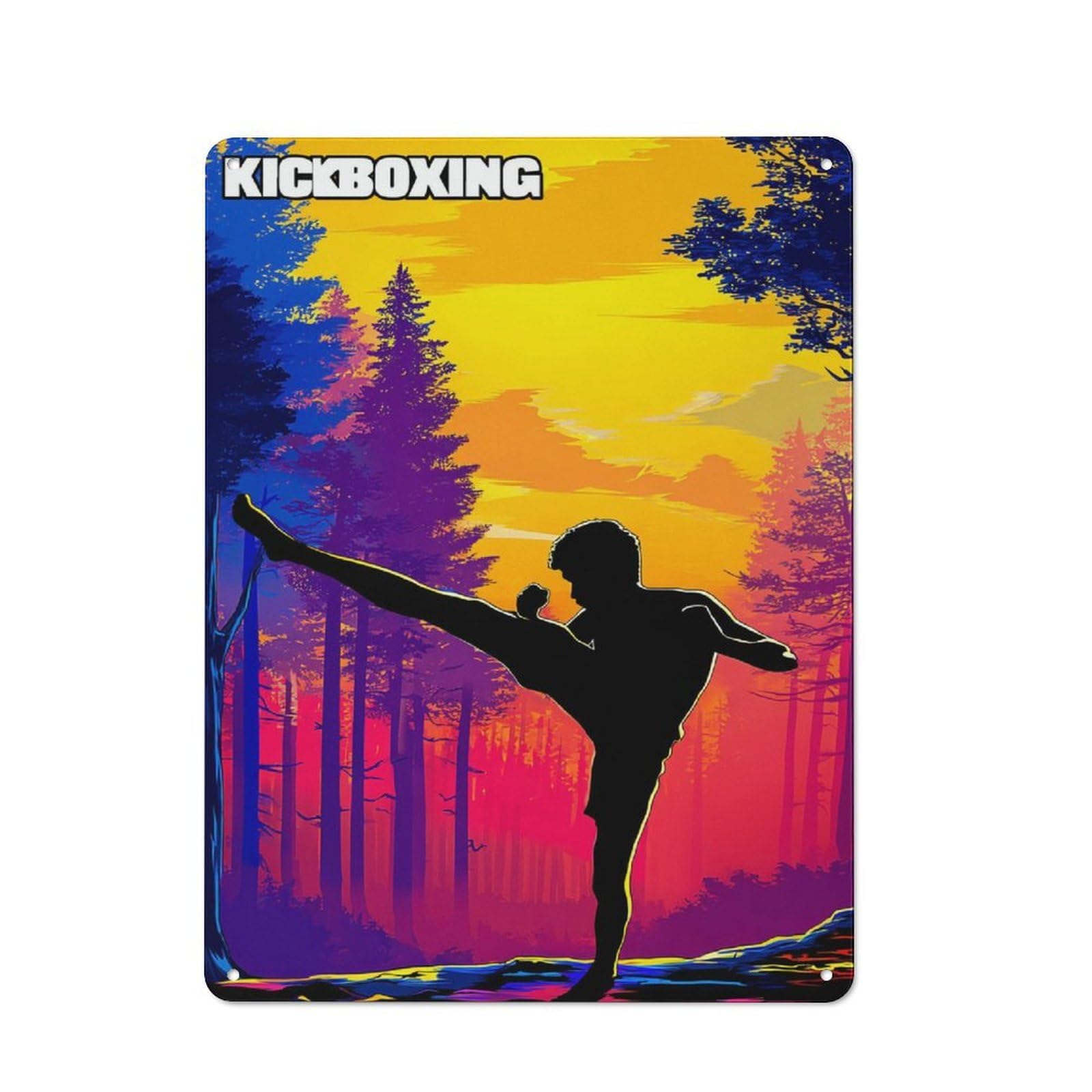 Junmoney Sunset Kickboxing Silhouette Art Printed Metal Sign 40X30cm For Lounge Or Reading Corner, For Vintage Wall Decor Fans, For Themed Room Decoration