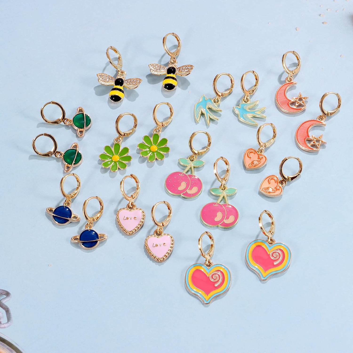 10/20 Pairs Gold Hoop Dangle Earrings For Girls Gold Hoop Earrings With Charms 14k Gold Huggie Hoop Earrings - Image 2