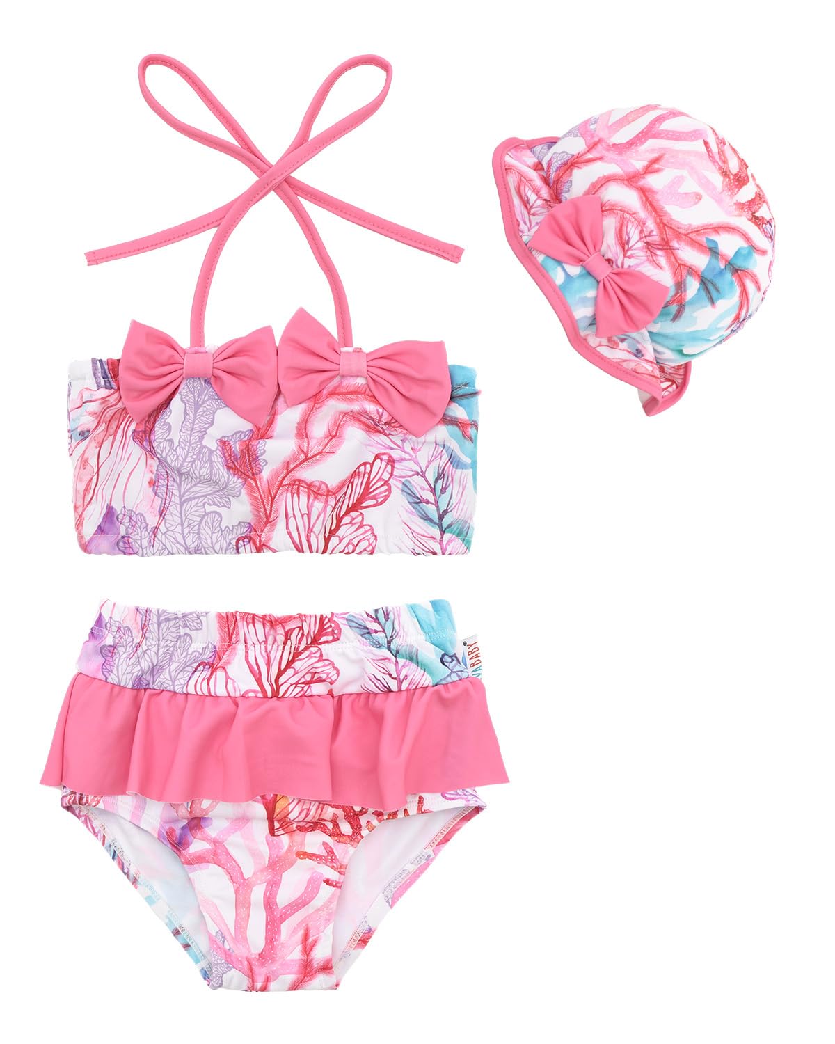 ALVABABY Toddler Girls Two Pieces Swimsuit with Hat,Reusable Toddler Bikini,Infant Bathing Sleeveless