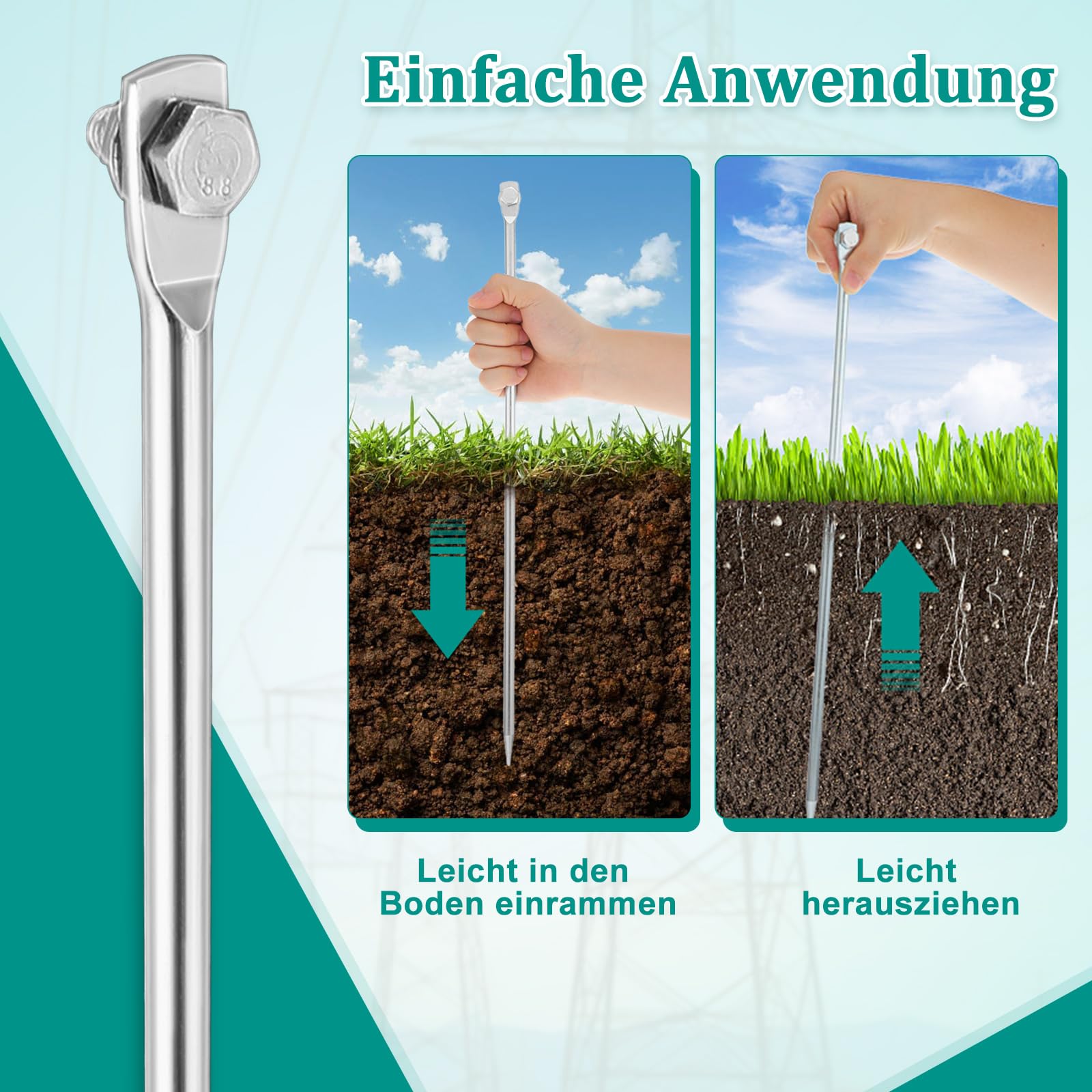 VILLCASE Erdungsstange Aus Eisen 18.90 Zoll Mit Einlochdesign Für Haus Elektrozaun Und Satellitenschüssel Sichere Elektrische Erdung