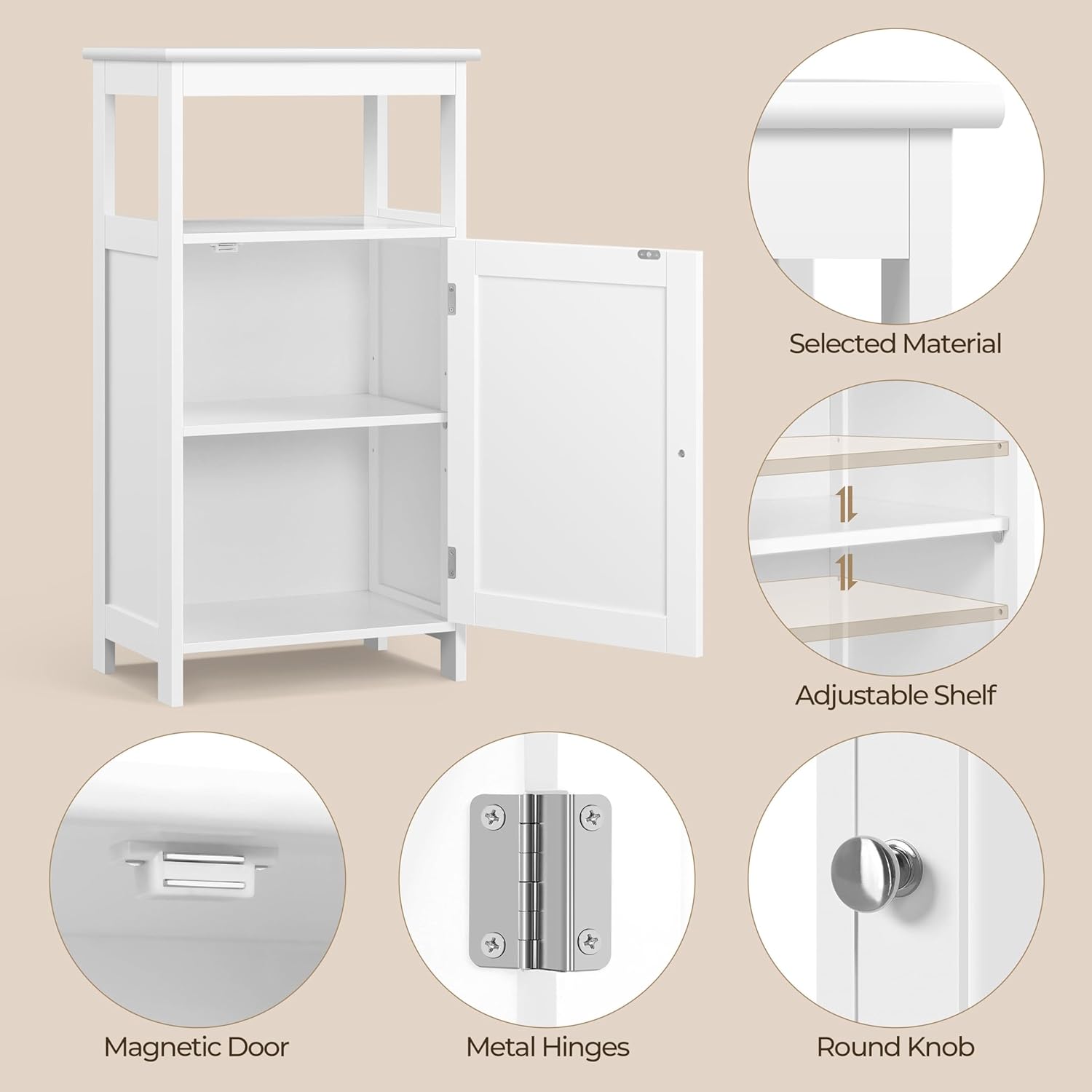 Yaheetech Single Door Floor Cabinet, Bathroom Free Standing Storage Organizer with Adjustable Shelf, Narrow Side Cabinet for Living Room, White