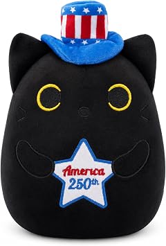 4th of July Black Cat Stuffed Animal,10 Inch Patriotic Stuffed Animals with Blue Hat,Cute and Soft Cat Plush Toy Memorial Day Gifts for Kids,Home Party 250th & Independence Day Decorations