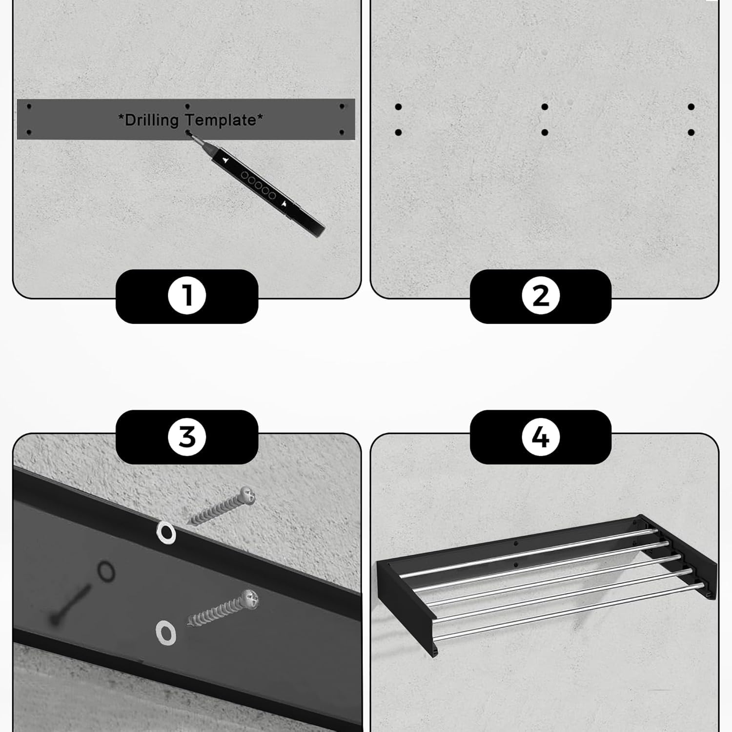 Vonia Étendoir Mural XXL Pliable Intérieur & Extérieur – Séchoir à Linge Compact 100 x 50 cm – Gain de Place (Noir)