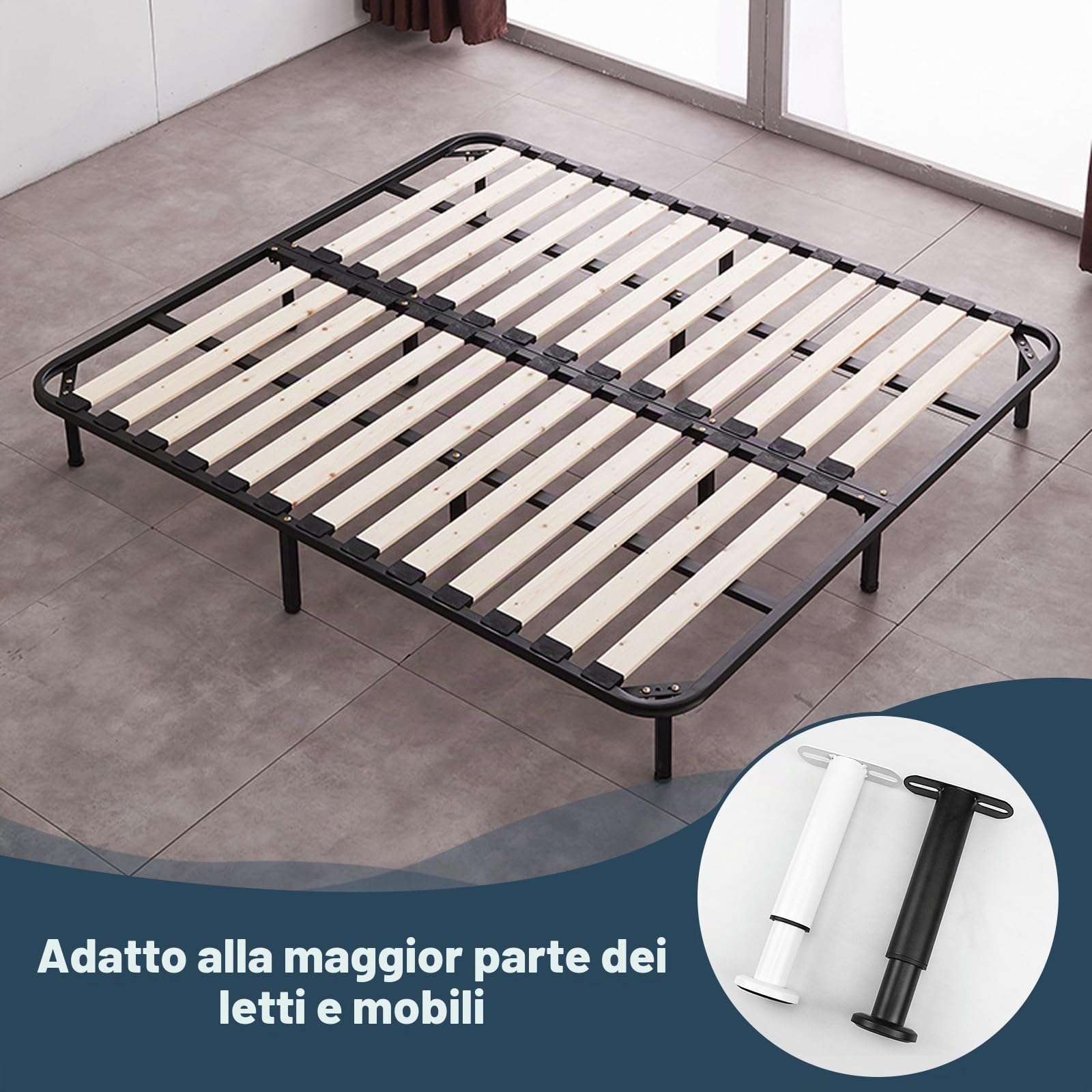 Piedi Per Rete A Doghe, Gambe Regolabili In Metallo Gambe Letto Di Supporto Per Mobili, Per Letto Centrale, Adatte Per Armadietti, Divani Letto, Retrattili 18-33 Cm (Nero 4 Pezzi)