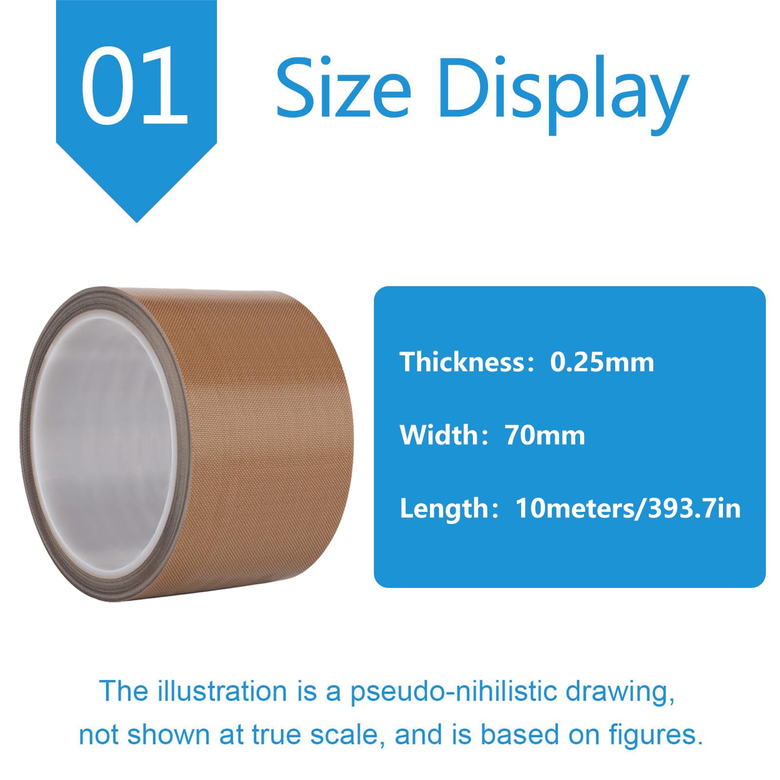 Cinta para altas temperaturas, Cinta de PTFE 7 cm x 10 m 260C Espesor 0,13-0,25 mm(Thick0.25mm)