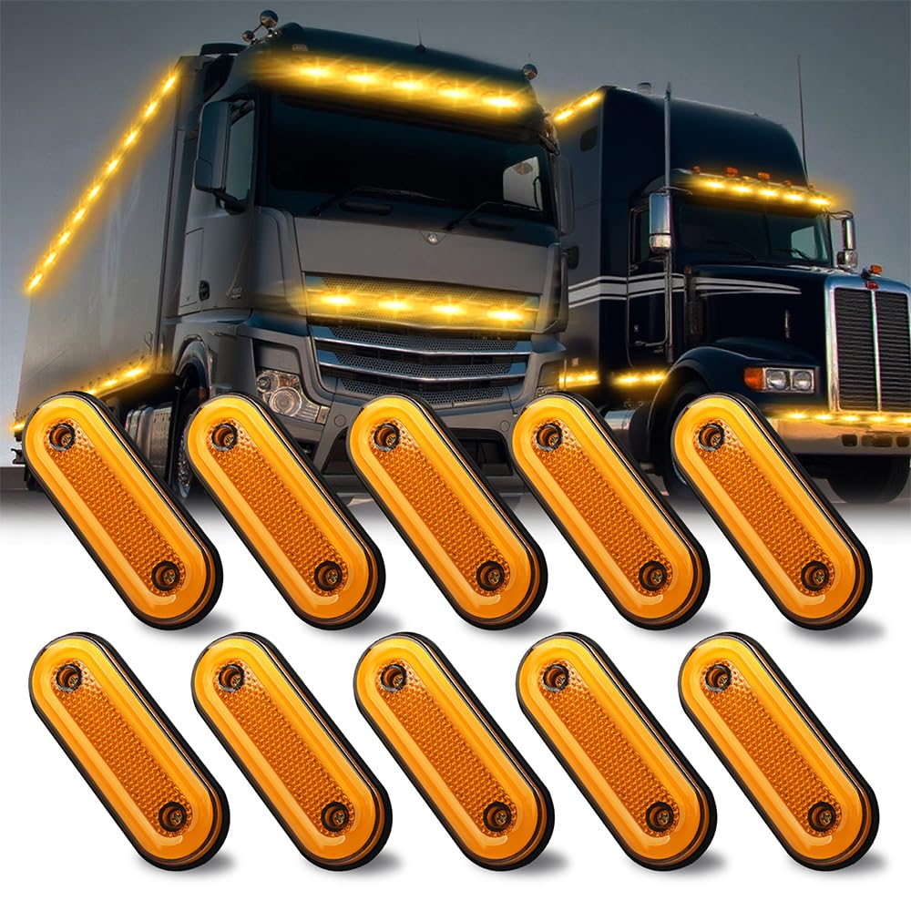10PCS Feux de Position Latéraux LED pour Camion Montage en Surface, Ambre Scellé Feux de Gabarit Latéraux 12-24 V, Feux de Position Latéraux étanches IP68 pour Remorque, Camion, Bateau