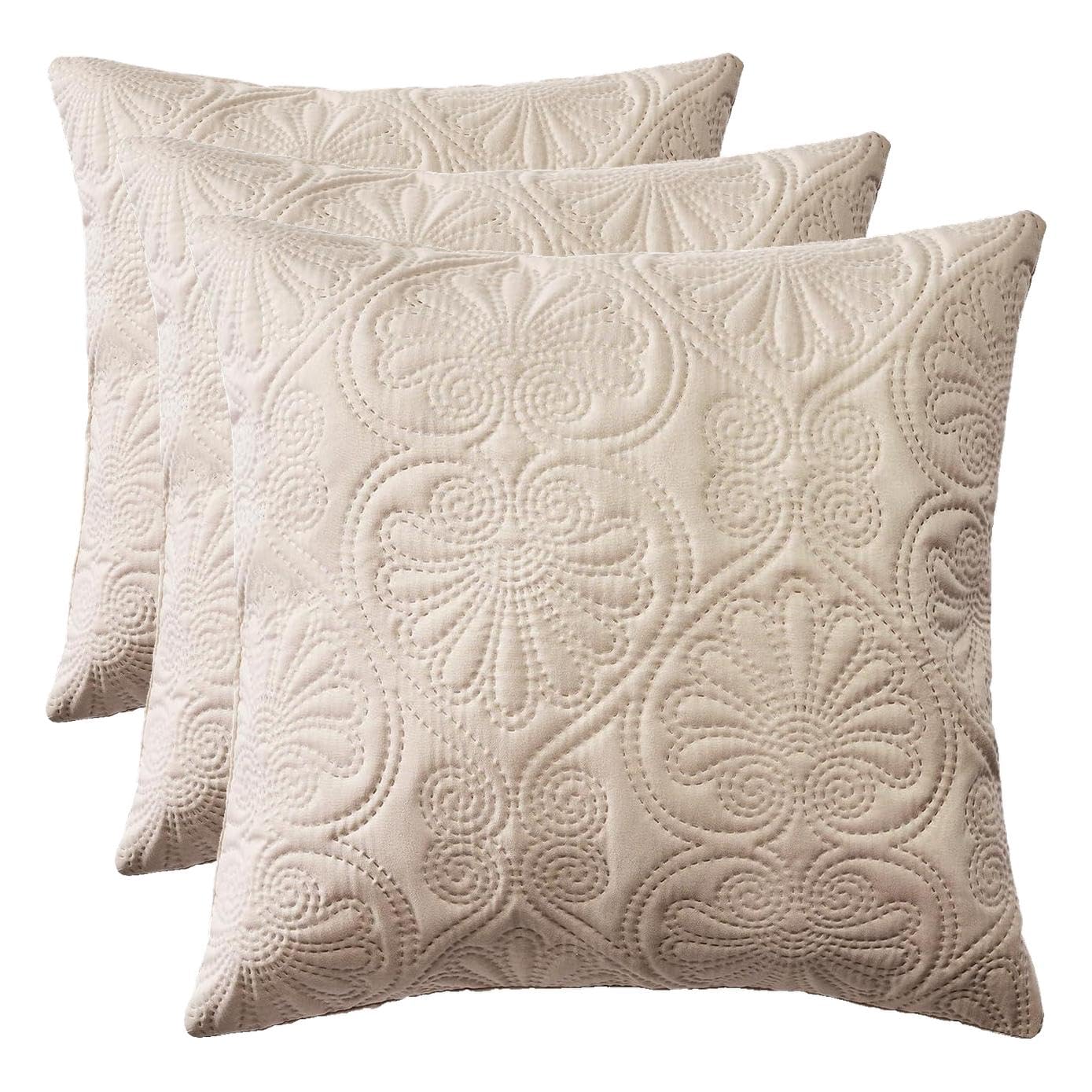 Taie d'oreiller Leila pour coussins sans curseur apparent beige lot de 3