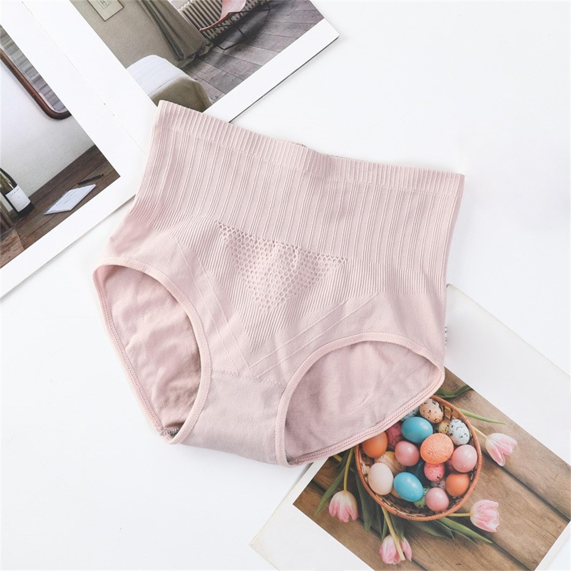 Paquete múltiple de bragas de cintura alta para mujer, ropa interior de recuperación de cesárea, ropa interior suave y elástica (rosa, 5 piezas, M)