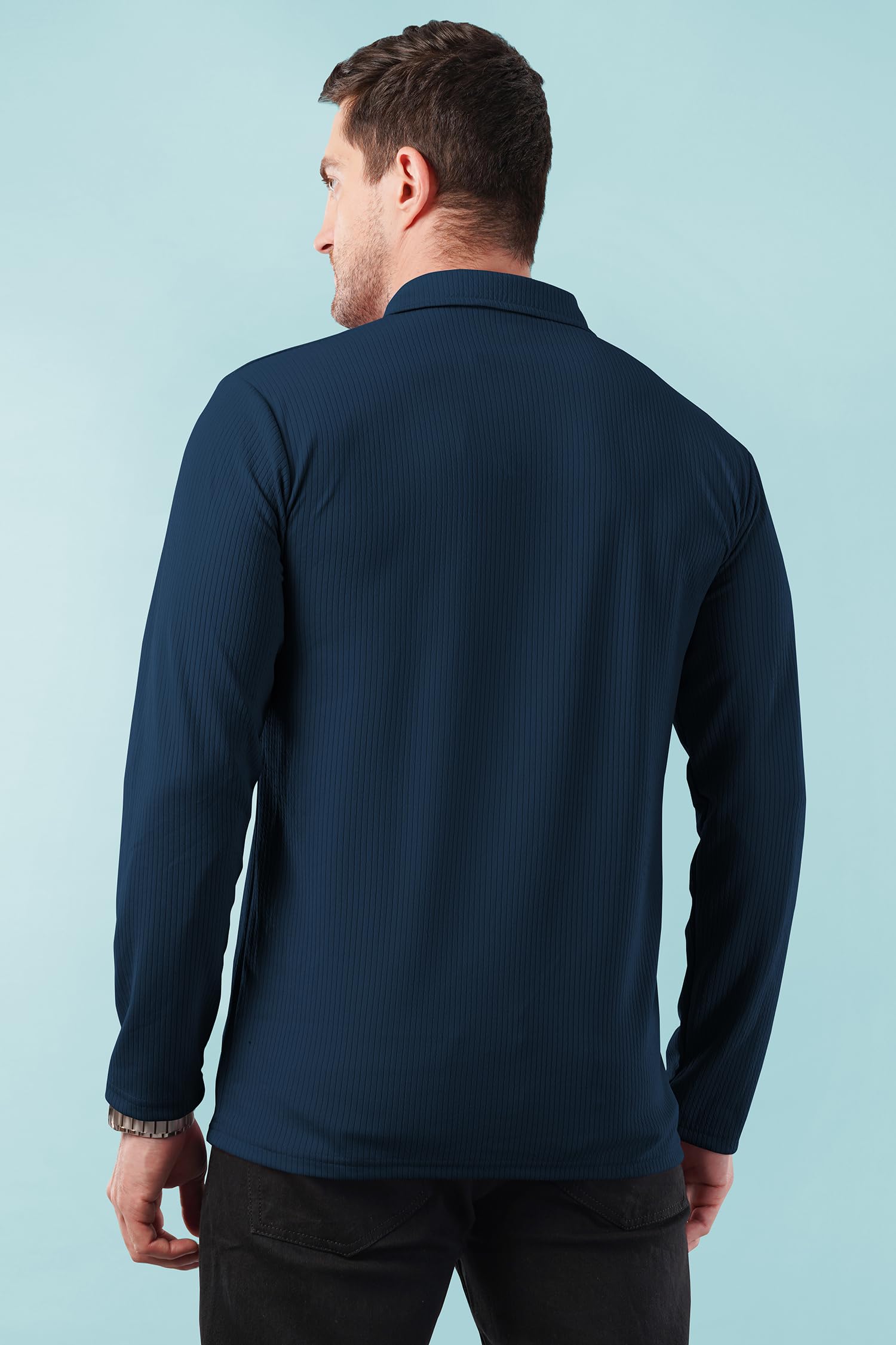KAJARU Men's Quarter Zip Pullover T-Shirt, Cable Knit Pattern, Full Sleeve (in, Alpha, L, Airforce) - Image 4 thumbnail