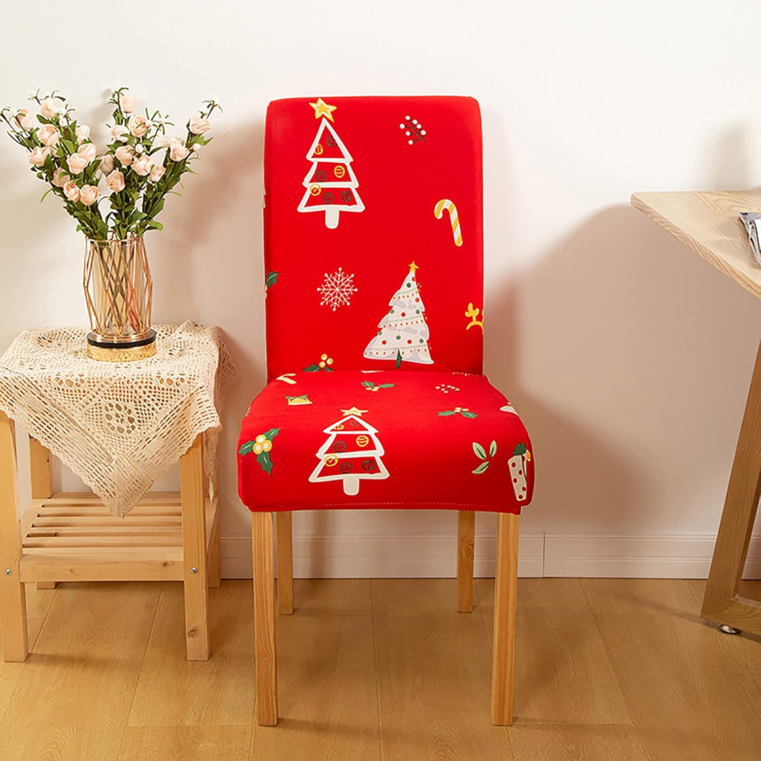 Christmas Dining Chair Slipcovers Set of 4, Stretch Removable Washable Dining Room Chair Protector Slipcovers, Washable Christmas Chair Slip Cover for Dining Room Chair Holiday Party Christmas(A1)