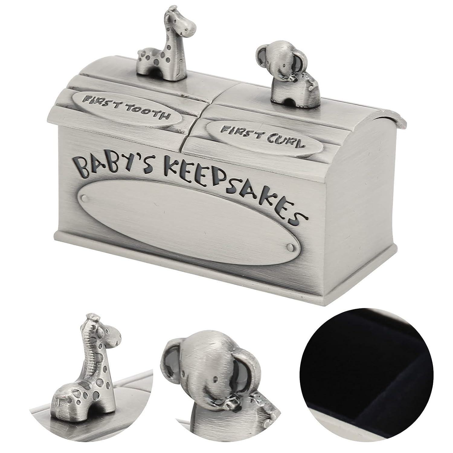 Tooth Fairy Box, Cartoon Design Baby Tooth Keepsake Box with Lids, Zinc Alloy Silver Tooth Holder First Curl and Teeth Fairy Holder Containter Tins Keeper for Boy or Girl (Ancient Silver)
