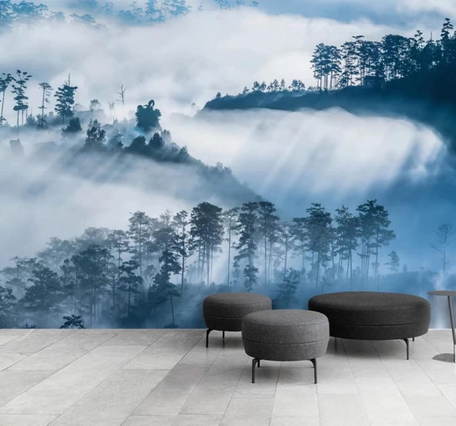 Ink Wash Landscape Forest White Mist Scenery 3D Wallpaper Easy Install Feature Office Living Room Sofa Bedroom TV Background Wall Decoration-350cm×256cm
