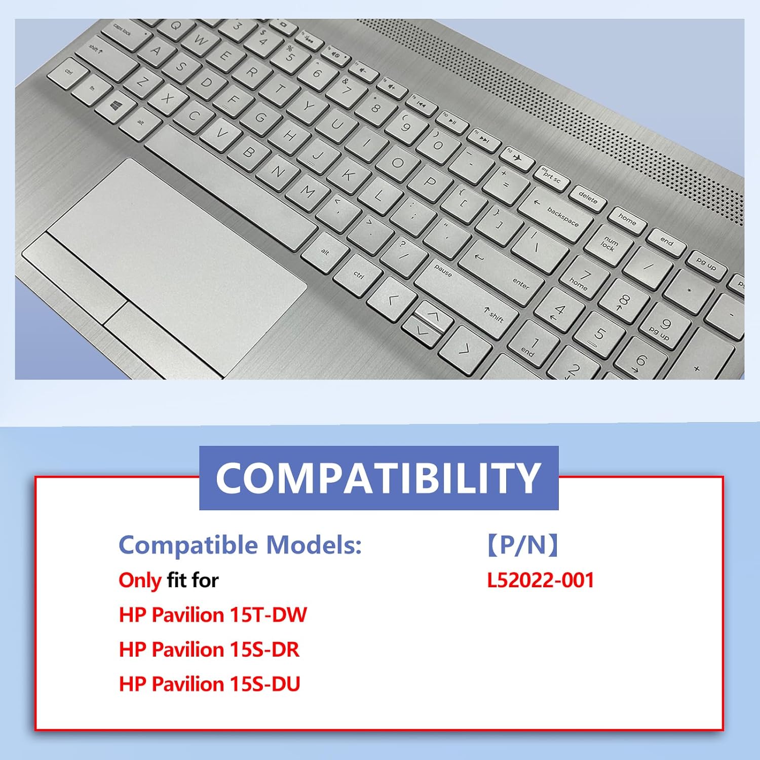 L52022-001 Palmrest Cover W/Backlit Keyboards and Touchpad for HP Pavilion 15T-DW 15S-DR 15S-DU Laptop Upper Case,L52022-001 Silver