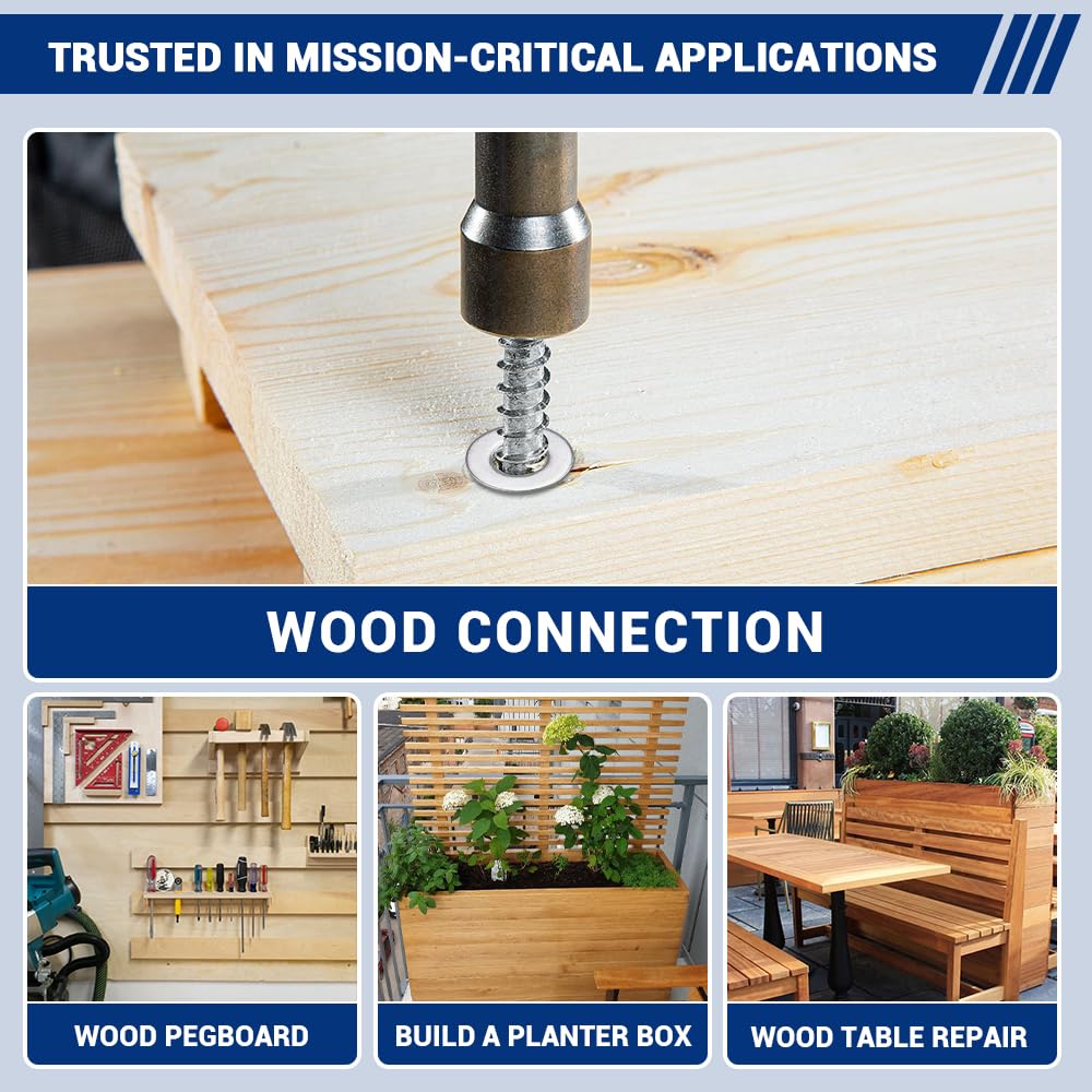 1/2 x 2 Hex Head Lag Screws Bolts with Flat Washers (8 Sets), 304 Stainless Steel 18/8, Partial Thread, Deck Screws, Heavy Duty Hex Head Wood Lag Screws, Fayeploo