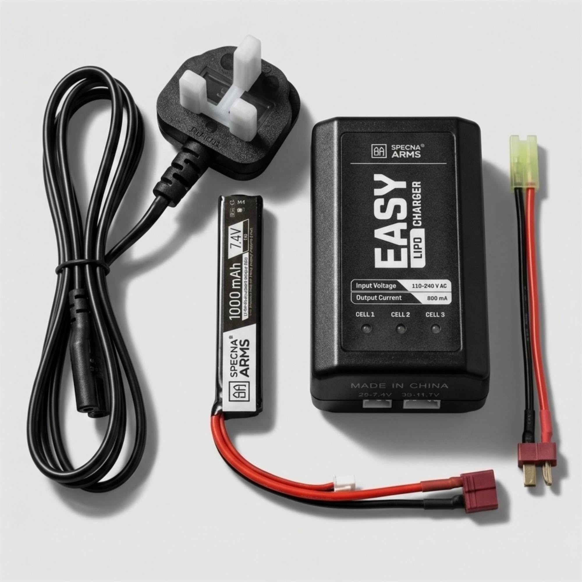 Specna Arms EASY LiPo Balance Charger Set with 7.4V 1000mAh LiPo Battery - Deans Connector/T-Plug - Fast Charging Airsoft AEG Power Kit