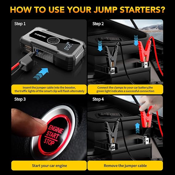 Sharmeal 17000A 12V Jump Box Car Battery Jumper Starter Portable with Jumper Cables & 3 Modes Flashlight Car, Accessories Tools bs