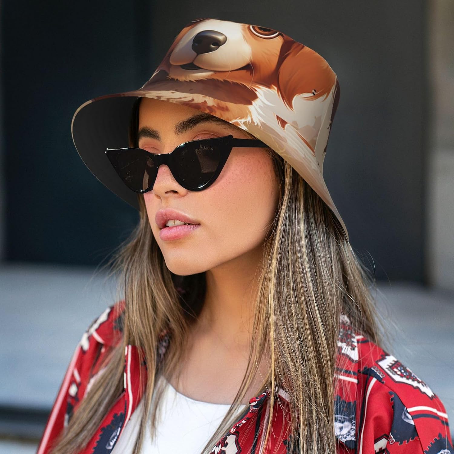 Fashion Bucket Hat for Women Men Packable Cute Sun Hats Cute Puppy Heart Shape Fisherman Cap Outdoor Travel Beach Caps Black