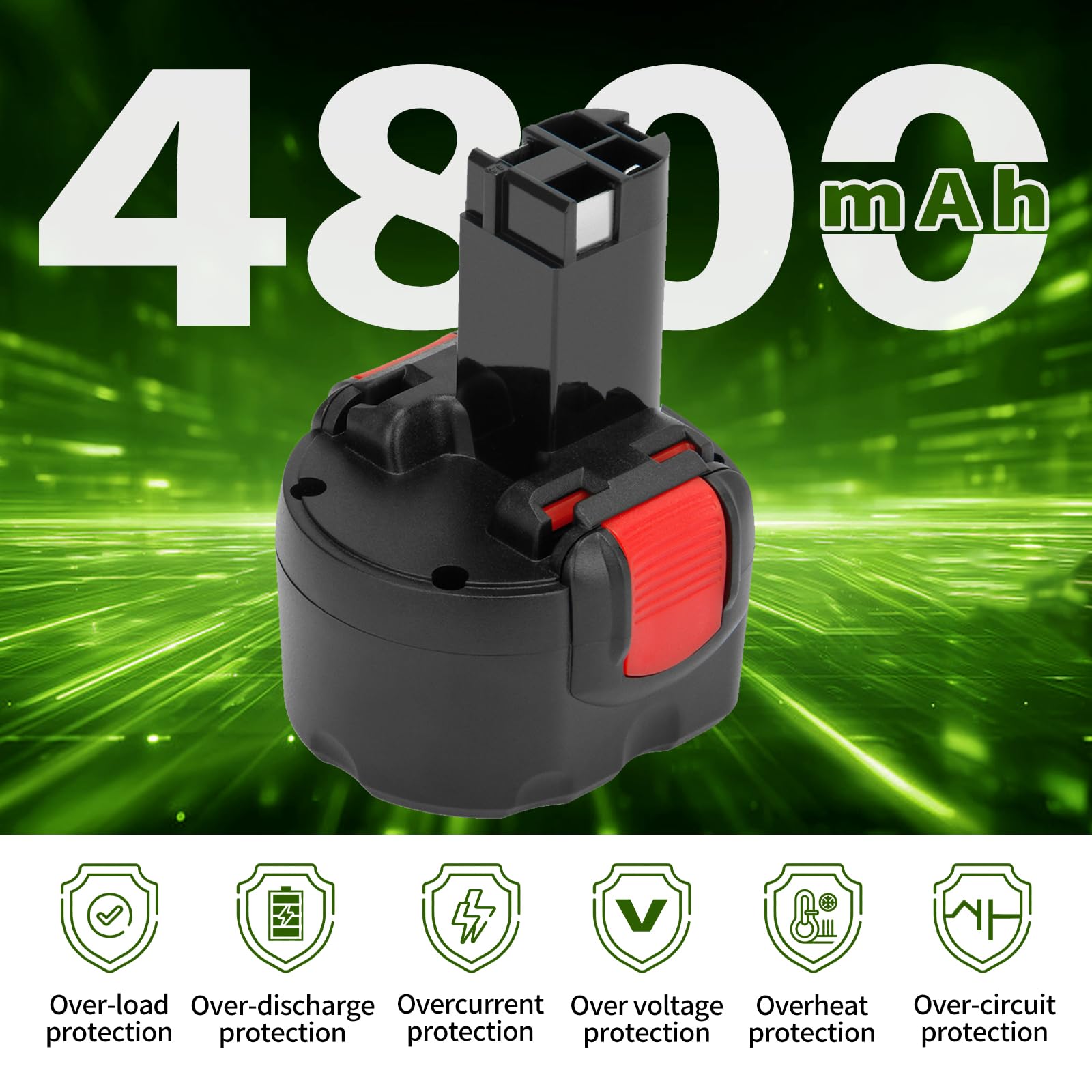 (2 Unidades) 4800 mAh de Repuesto para Bosch 9.6V BAT048 PSR 960 BAT100 BAT119 BPT1041 2607335272 2607335461 GSR 9.6VE-2 GSR 9.6-2 23609 32609-RT Batería de Repuesto NI-MH para batería Bosch