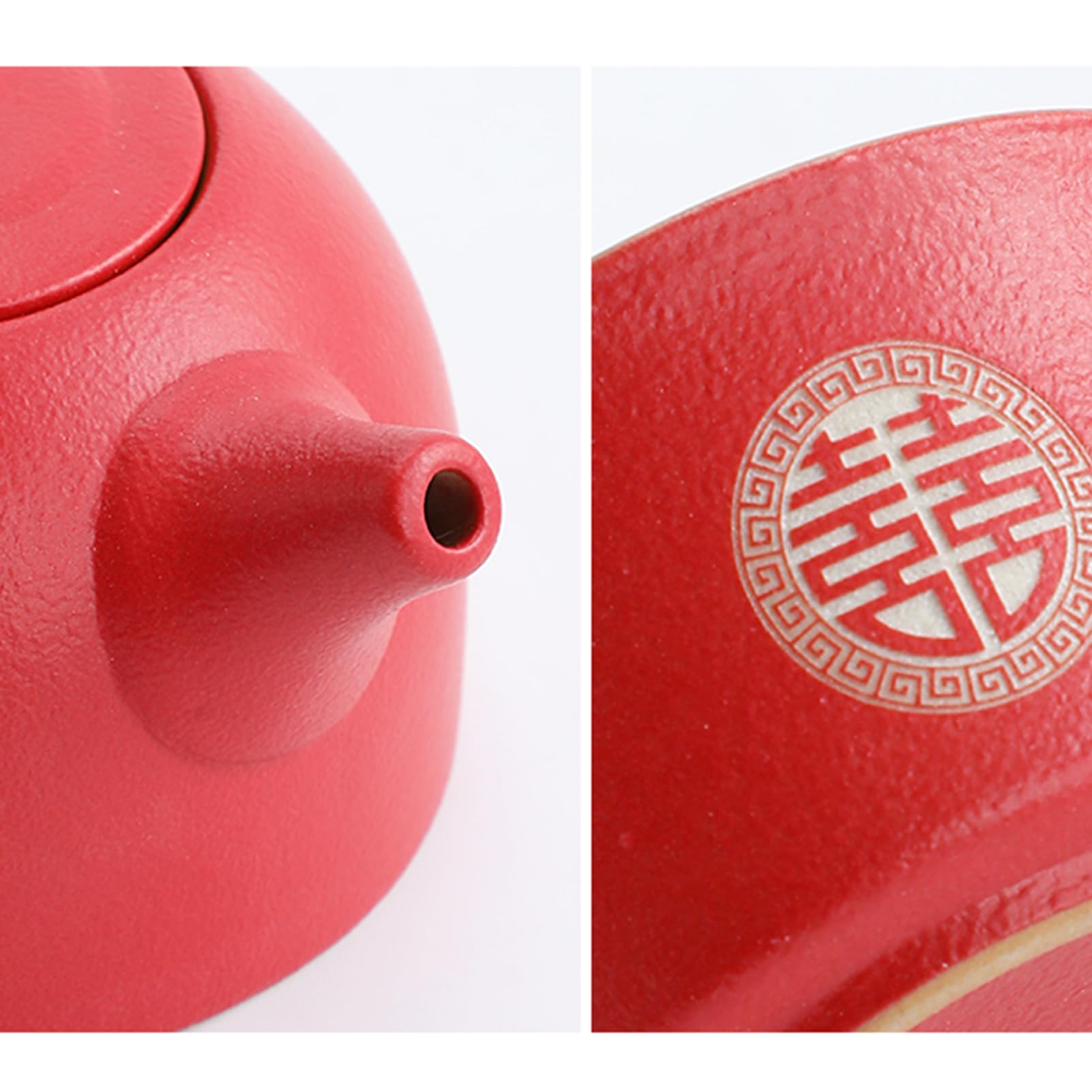 Regalo de boda, chino doble felicidad rojo boda té, hecho a mano cerámica 1 tetera 6 tazas para recién casados, amigos chino tradicional boda decoración suministros