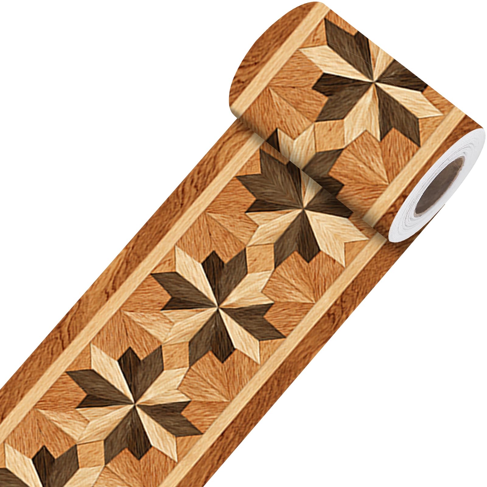 Nuxovilar Wooden Star Parquet Peel Stick Wall Border PVC 3.94x16.4'