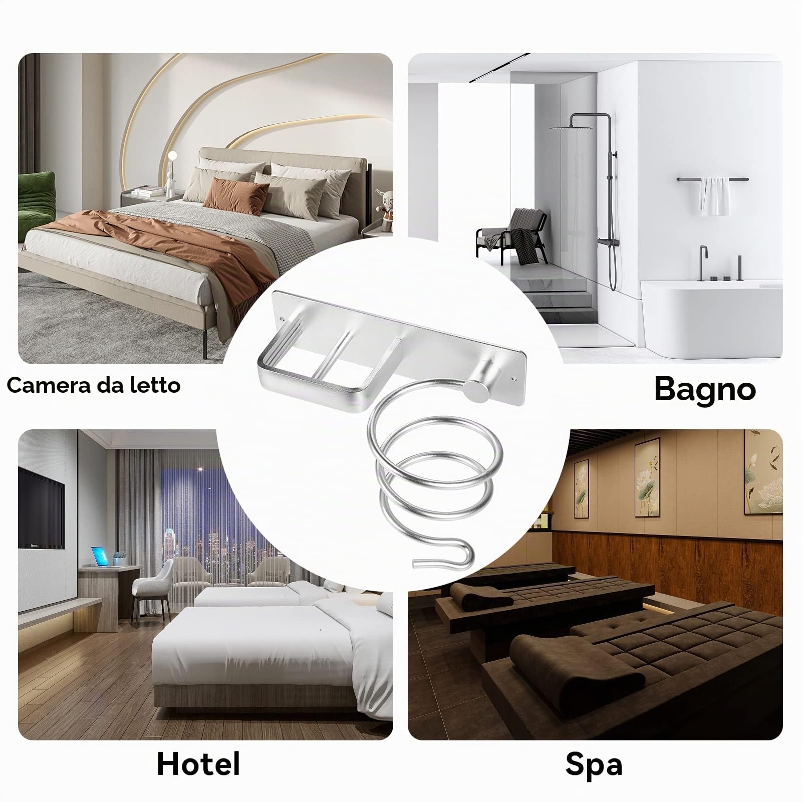 YUET Supporto per asciugacapelli, Porta Asciugacapelli da Parete Alluminio con Viti di Fissaggio per Asciugacapelli per Camere da Letto Toilette Barbiere Argentato