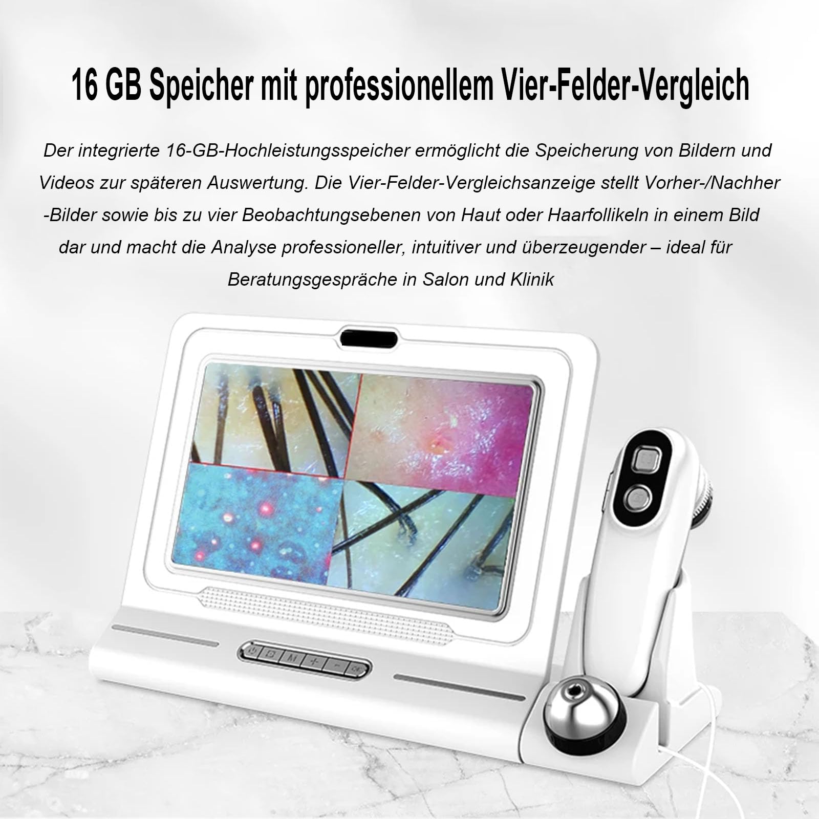 2026 Haut und Kopfhaut Analysegerät 11 Zoll HD Display Haar Kopfhaut Kamera 200x und 50x Vergrösserung UV Licht Polarisationslicht Vier Bilder Vergleich Haarfollikel Detektor Profi Salon Klinik