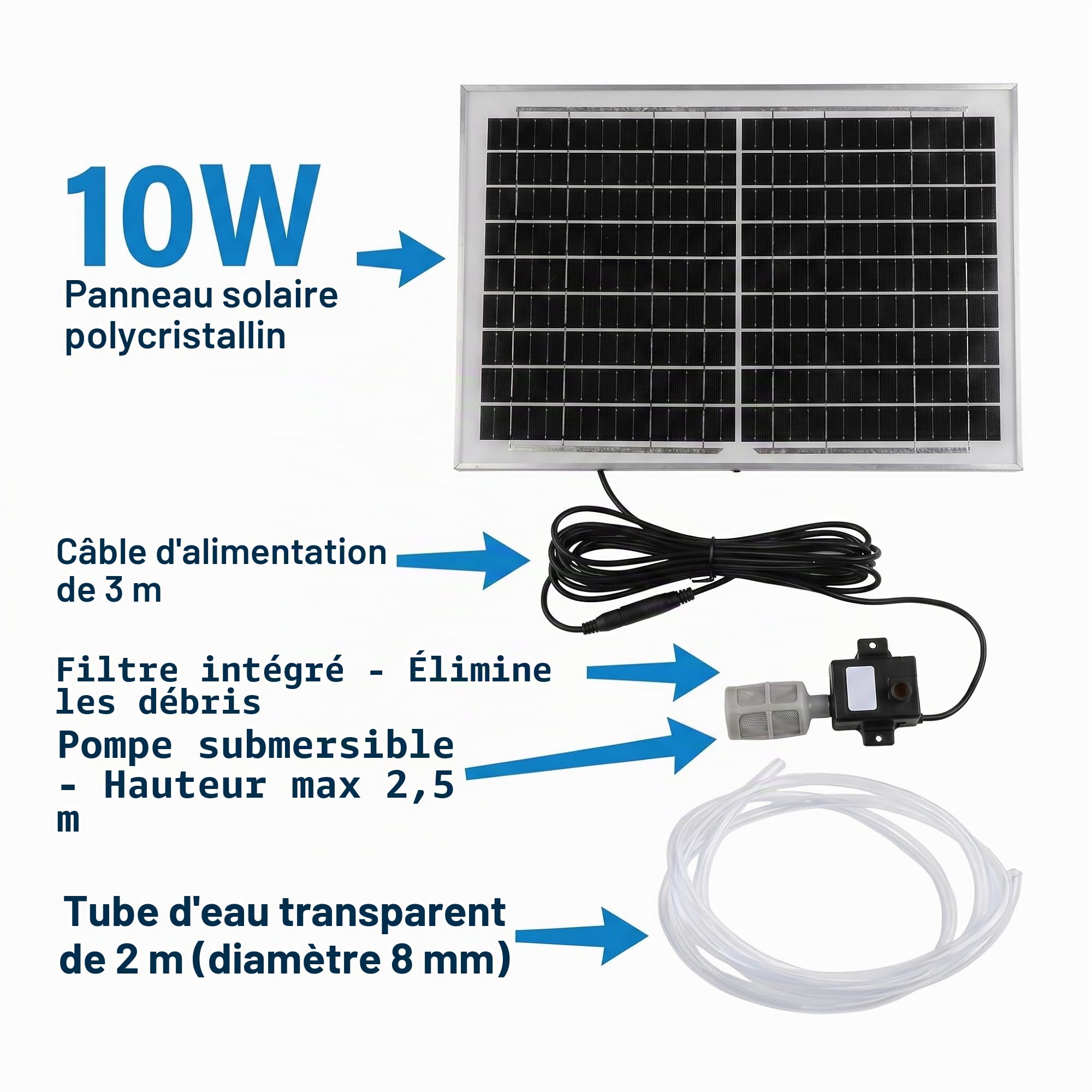 Kit de filtre solaire pour bassin à poissons - Pompe submersible - Filtre biologique pour bassin à poissons