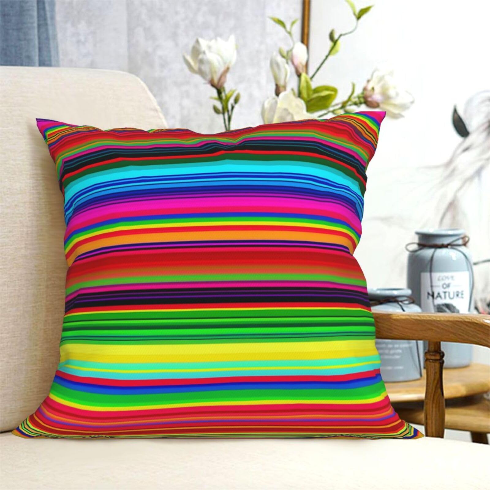 Fodpand Black Decorative Throw Pillow Covers 20"X20" Colorful Mexican Stripes Cushion Cases Square Modern Farmhouse Pillow Cases Soft Cozy Cushion Covers For Couch Sofa Bedroom Home Decor Pillowcase