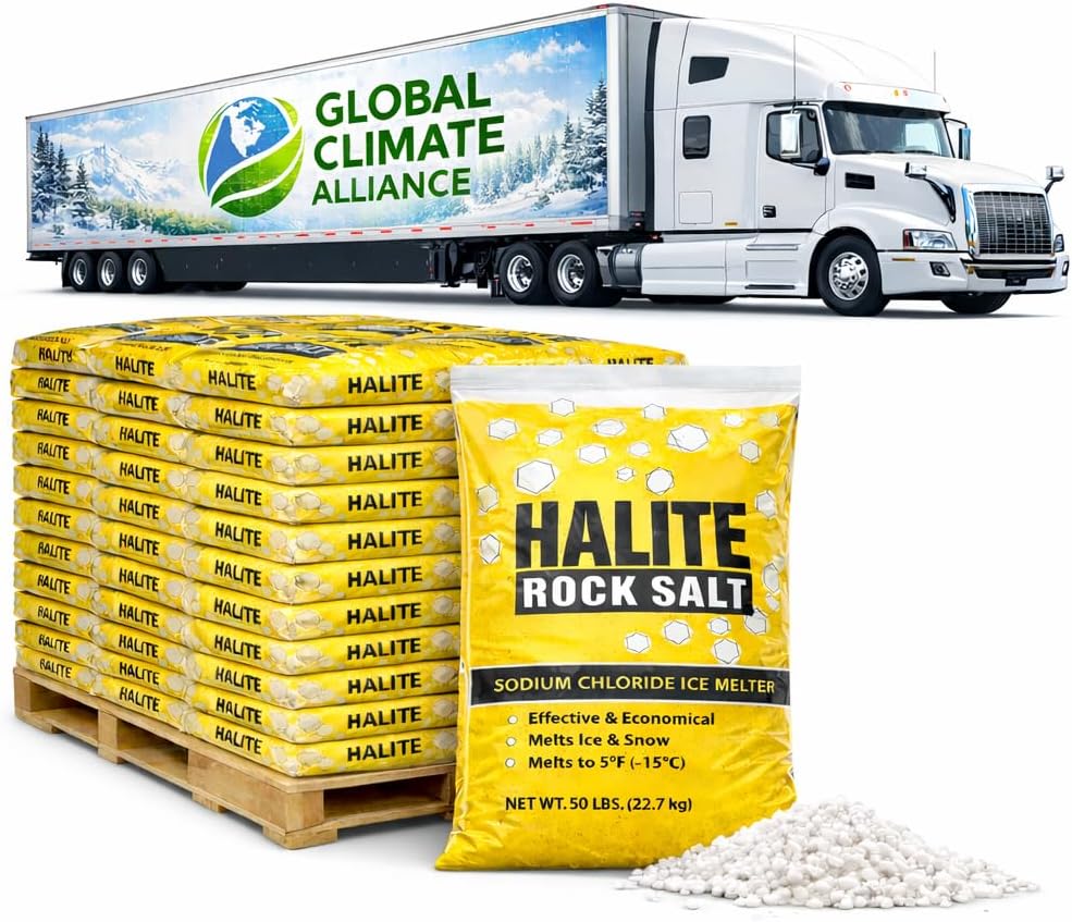 Sodium Chloride Halite Bulk Snow & Ice Melter [Full Truckload of 18 Pallets] - Melts to 5°F - Commercial Grade Ice & Snow Melt in Bulk [18 pallets of 49 Bags] Total of 882 bags - Easy to apply~