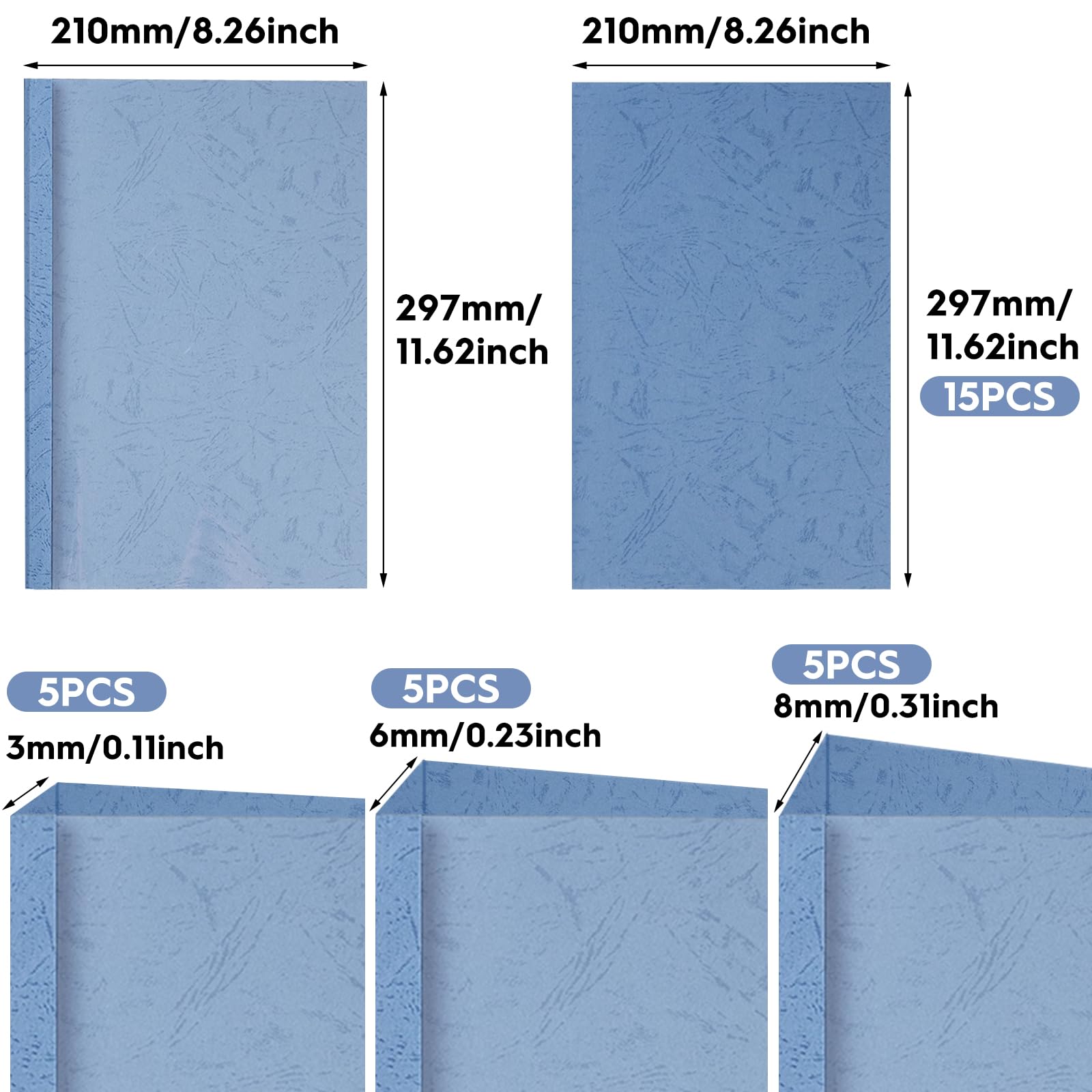 A4 PVC Thermal Folders - 15 Sheets with Cover, 3 mm (16-25), 6 mm (36-50), 8 mm (51-70) - Blue - Image 2