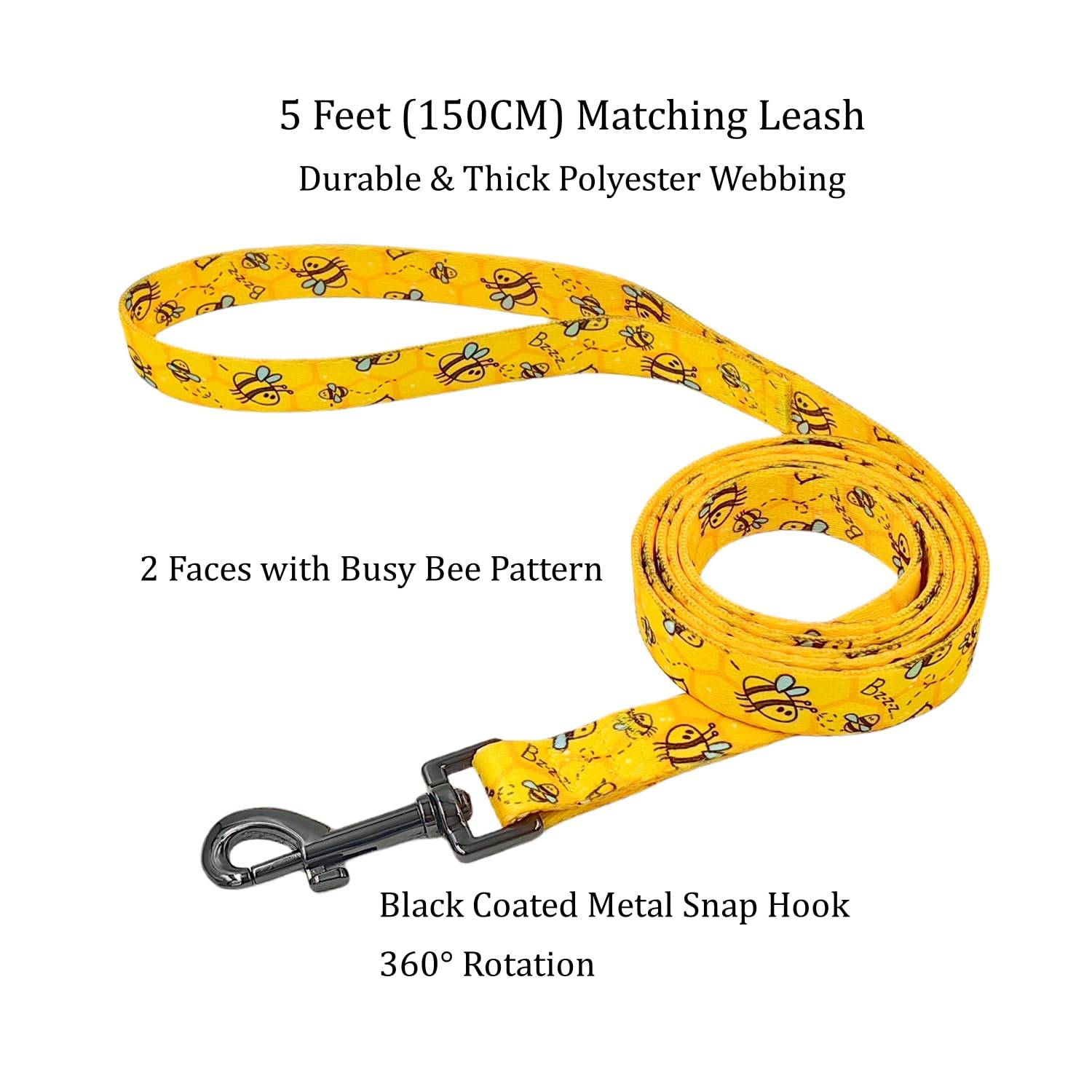 Olahibi Polyester Dog Collar Leash Set, Collar and 150CM Matching Lead for Small Dogs.(XS, Yellow Bee), Yellow Bee Set - Image 3