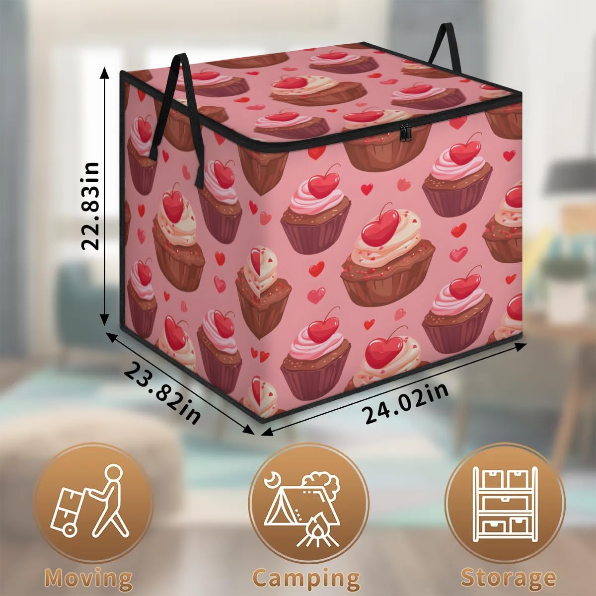 Honeybaby 214L Extra Large Comforter Storage Bag Cherry Cupcake Storage Totes with Lids Waterproof Closet Organizer Folding Blanket Storage Bags for Clothes Bedding Pillows