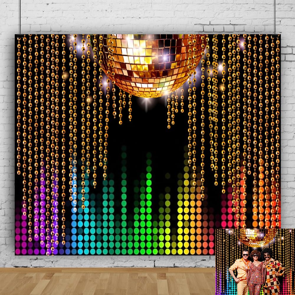 Lexfvpoo Disco Backdrop 10x8ft Golden Glitter Disco Ball Photo Background for Photography 70s 80s 90s Theme Party Decorations Birthday Wedding Cake Table Banner Photo Booth Props