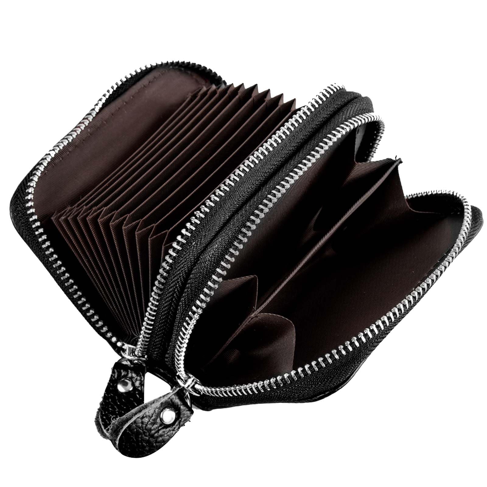 MUNSKT Leather Credit Card Holder, Two Spaces Multi Positions with Transparent Window, Compact Size Large Capacity for Men Women Business Card Case Wallet