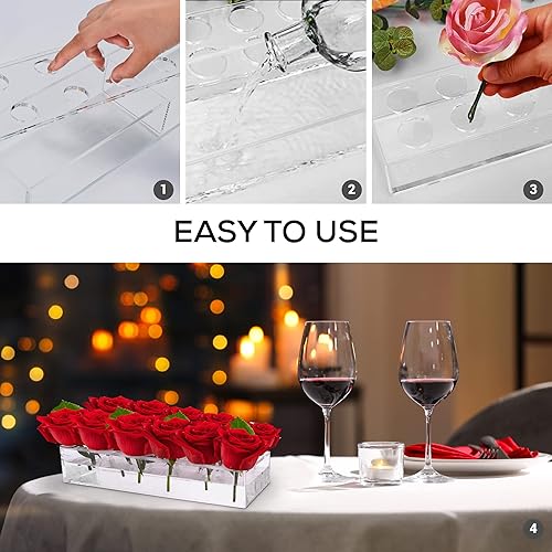 Miniatura 4 de Jarrón de acrílico transparente rectangular para centros de mesa, jarrones transparentes para centros de mesa, 12 pulgadas de largo, jarrones