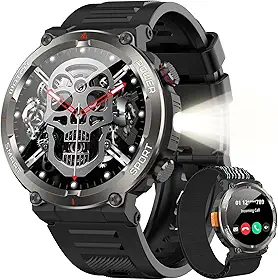 Smartwatch Militar 100 Dias Bateria - Lanterna LED, Bússola, IP68, 100+ Esportes, Bluetooth, Tela 1.45" - Android/iOS