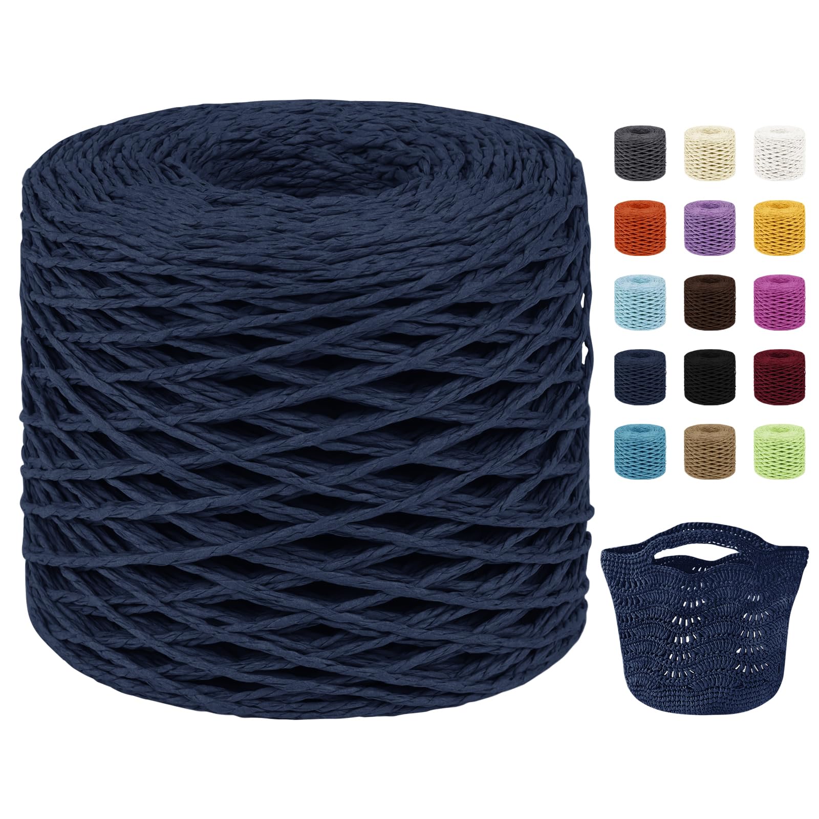 Uiopa Raffia Yarn for Crochet, 2mm x 200m Raffia Paper String Straw Crochet Yarn for Crocheting Beach Bags, Sun Hats, Home Decor, DIY Crafts (Royal Blue)